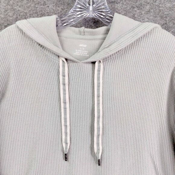Aerie Pullover Womens Sz L Pastel Green Hoodie Waffle Knit Drawstring Cotton - Picture 3 of 12